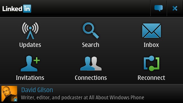 LinkedIn for Symbian homescreen