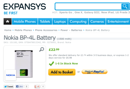 Screenshot from battery buying experience