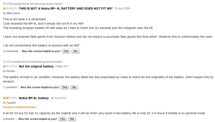 Screenshot from battery buying experience
