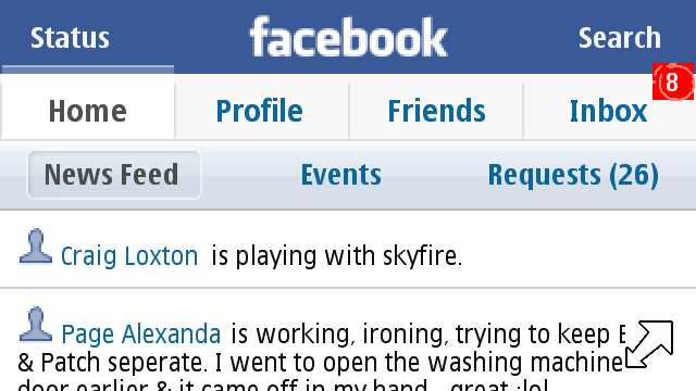 Screenshot, Facebook (iPhone) on Nokia 5800 XpressMusic