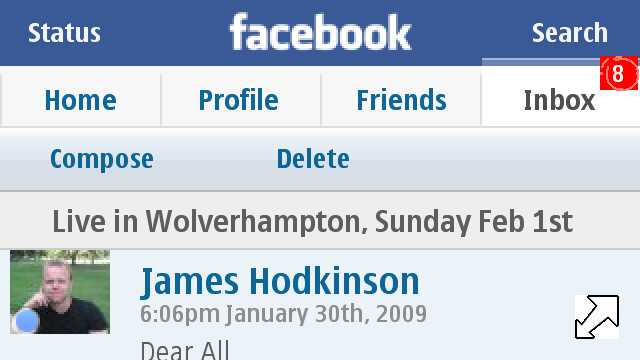 Screenshot, Facebook (iPhone) on Nokia 5800 XpressMusic