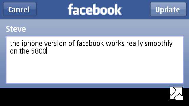 Screenshot, Facebook (iPhone) on Nokia 5800 XpressMusic