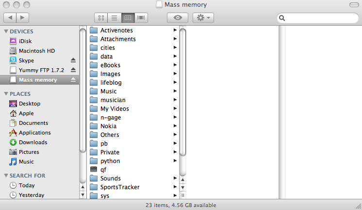 Browsing in mass storage mode
