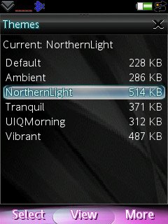 A professional UIQ theme, showing its different elements