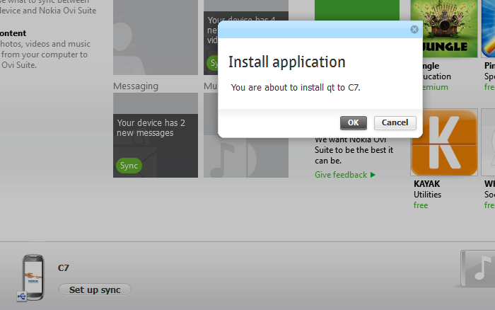 Ovi Suite Prompts as Qt libraries are to be installed