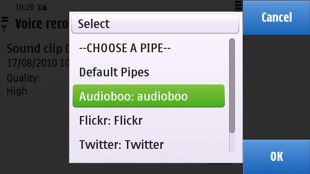Selecting the Audioboo pipe