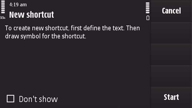 Shortcut creation wizard on the Nokia N97