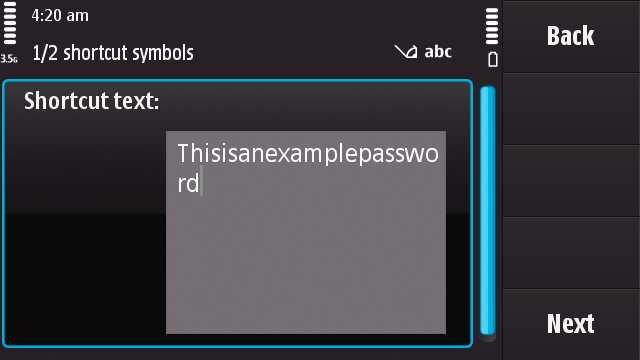 Shortcut creation wizard on the Nokia N97