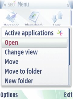Active apps in menu