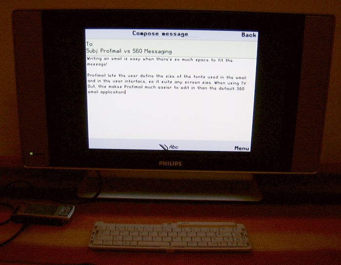 Profimail running through TV Out on the N95