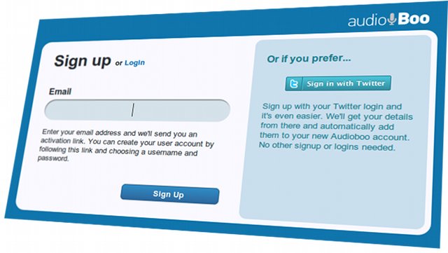 Audioboo sign up page