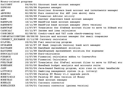 Typical extract from 3-Lib app list