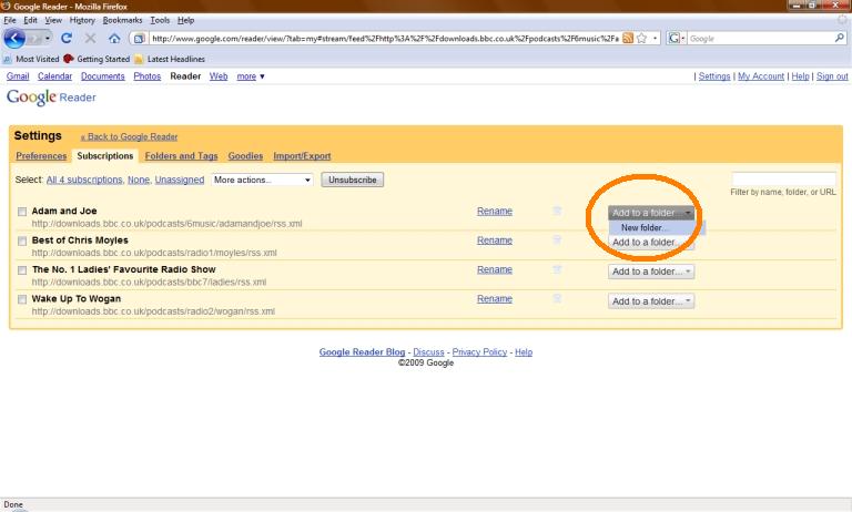 Creating folders in Google Reader