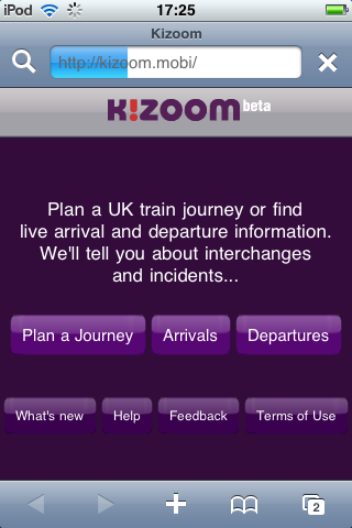 iPhone screen, Kizoom web app