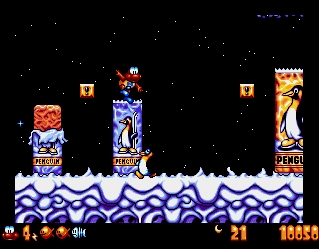 James Pond in a game sponsored by Penguin biscuits