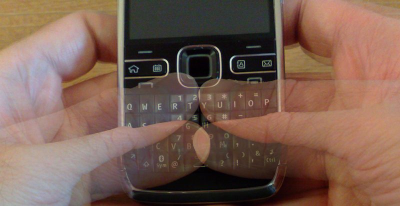 Thumbs easily covering the E72 type of keyboard