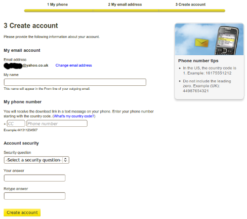 Personal details and create account