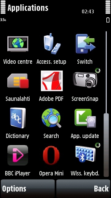 Nokia Wireless Keyboard app installed on the Nokia 5800 XpressMusic