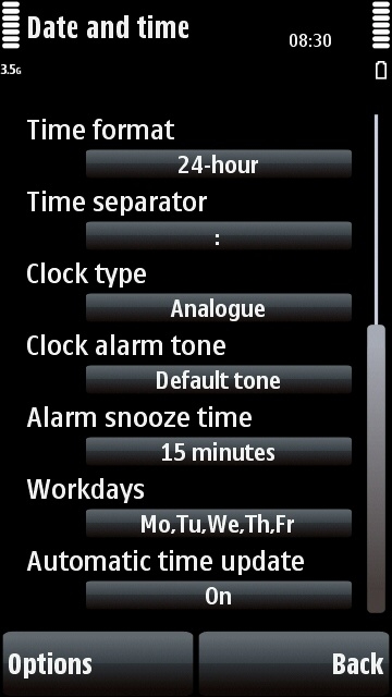 Nokia 5800 clock settings