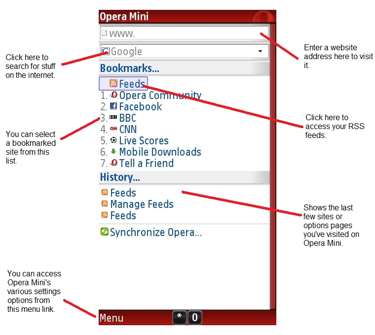 Opera Mini running on the Nokia 5800