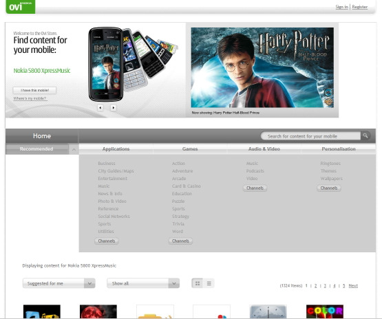 Categories in Ovi Store