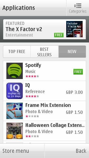 Screenshot, Ovi Store client v2.x