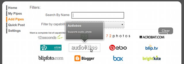 Selecting the Audioboo pipe on Pixelpipe