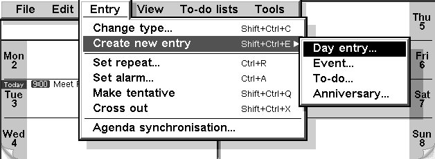 Psion Agenda menu example