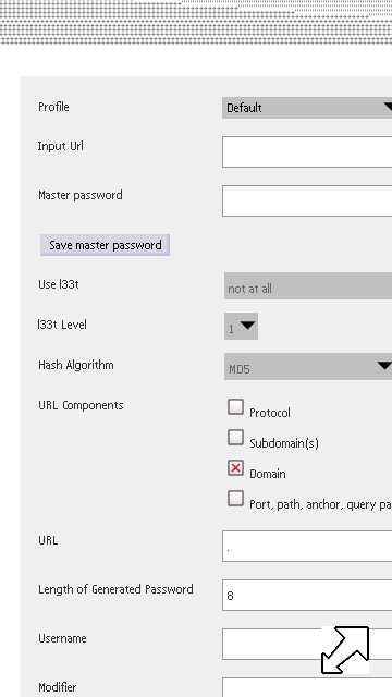 Password Maker desktop edition running in S60 5th Edition Web