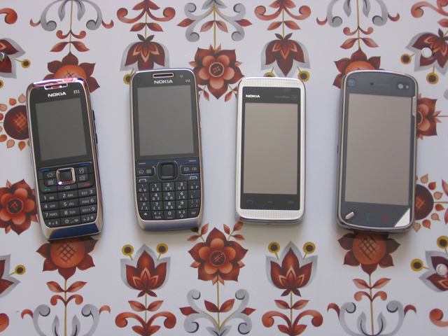 Left to right: Nokia E51, Nokia E55, Nokia 5530, Nokia N97