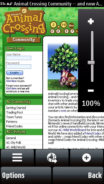 Nokia 5800 web browser zoom control