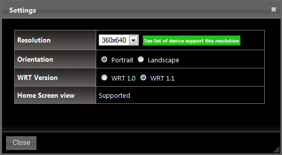 New settings dialogue