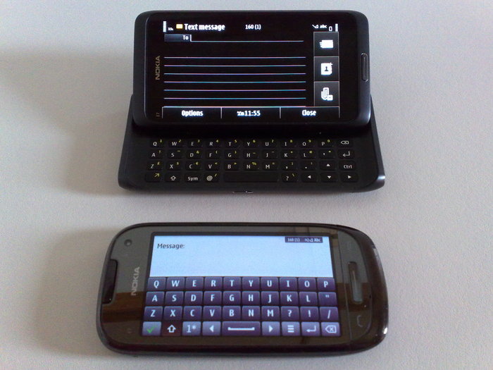 The E7's physical keyboard versus the C7's touch keyboard