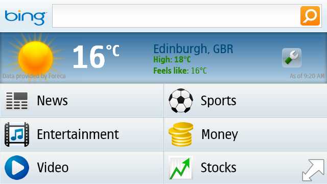 Bing (Silverlight) in the S60 Browser