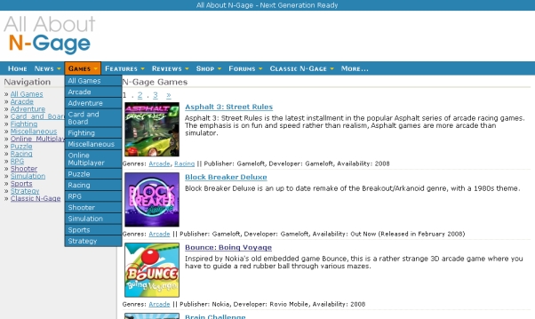 AAN games section screenshot