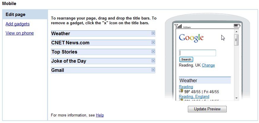 iGoogle Mobile setup