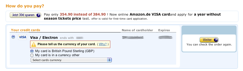 Screenshot from checkout