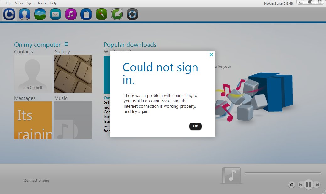 Nokia Suite sign-in problem