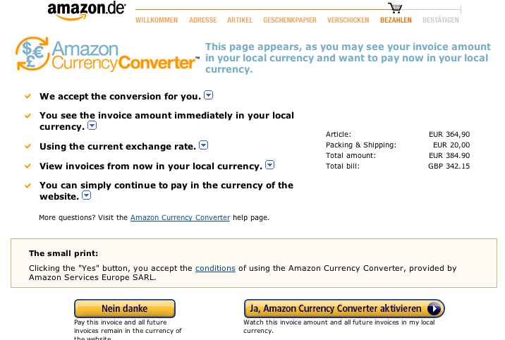 Screenshot from checkout