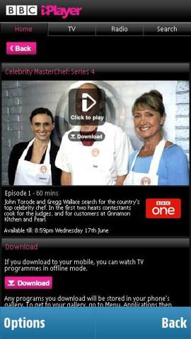 BBC iPLayer screenshot from N97
