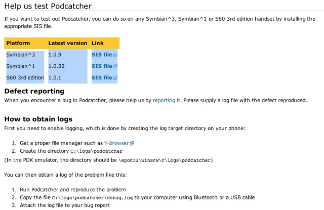 Podcatcher page screengrab