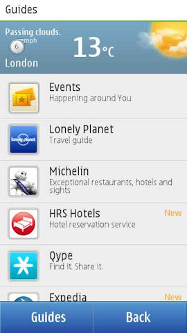 Ovi Maps Guides weather