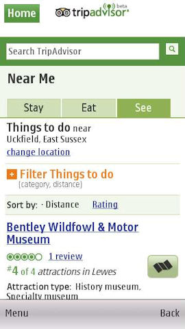 Trip Advisor in Ovi Maps