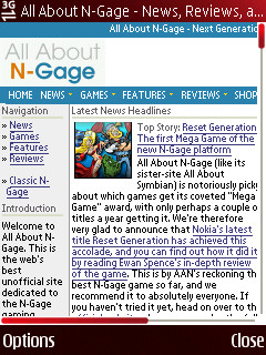 All About N-Gage website viewed through 5320 browser - zoomed out
