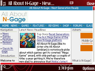 All About N-Gage website viewed through 5320 browser - horizontal mode