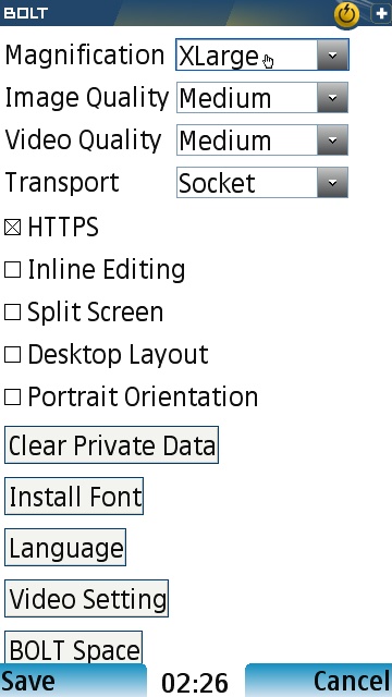 Bolt's settings page