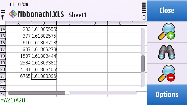Quickoffice spread sheet viewer