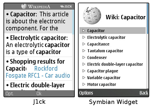 Comparing the search results of J1ck and the S60 widget.