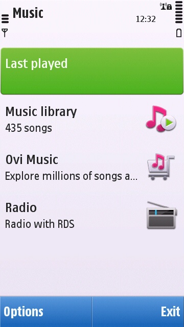 First screen of Symbian^1 Music application