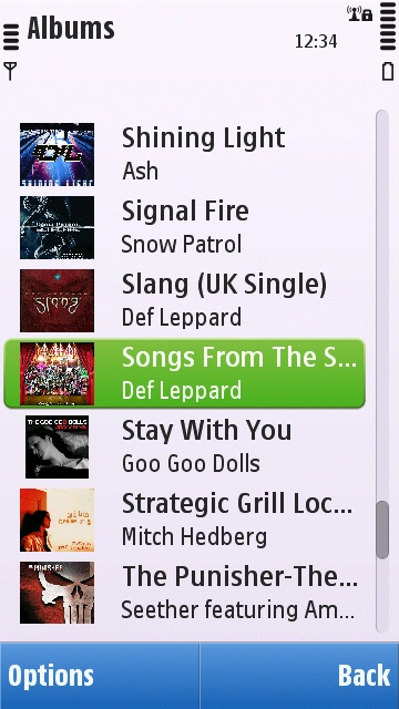 Symbian^1 Music application album list